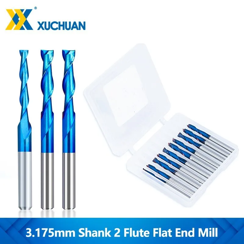 Router-Bits-10pcs-2-Flute-Flat-End-Mill-3-175mm-Shank-Nano-Blue-Coated ...