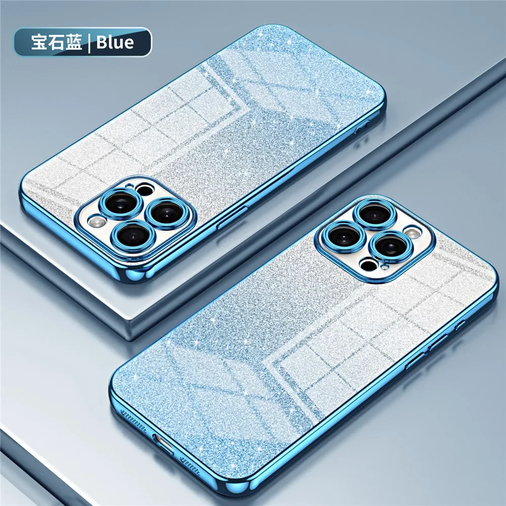 thumbnail image 1 of Funda enchapada de lujo con purpurina para iPhone, 15, 14 Pro Max, 13, 11 Pro Max, 12 Mini, XR, X, XS, 7, 8 Plus, SE, 2020, suave, a prueba de golpes, 1 of 5