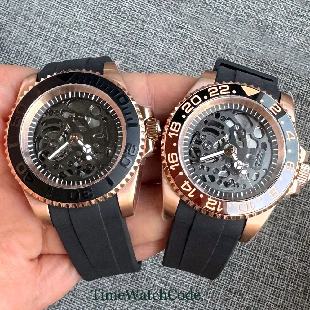 

Tandorio Skeleton Automatic Watch for Men NH72 Movement 10ATM Waterproof 40mm Sapphire Crystal See-through Dial Rose Gold Plated
