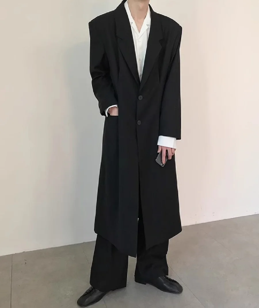 Trench Coat for Men Spring Autumn Long Soft Fitted Single Breasted Casual Korean Fashion