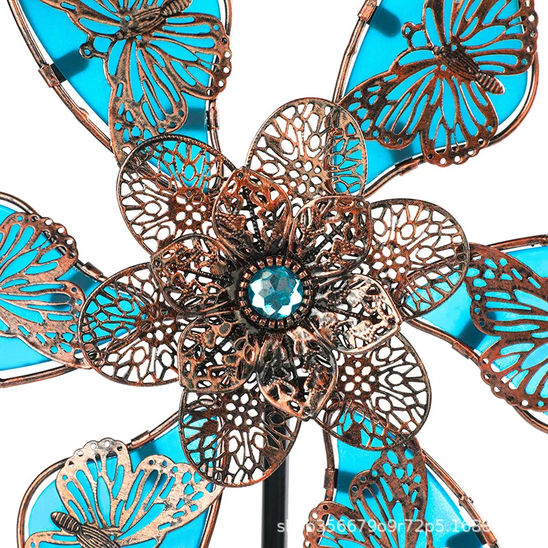 2025 New Metal Craftsmanship Ornaments Luminous Butterfly Inserts Patio Outdoor Decoration Wrought Iron Windmill Butterfly Decoration Garden Art Decor Windmill Toys Garden Windmill