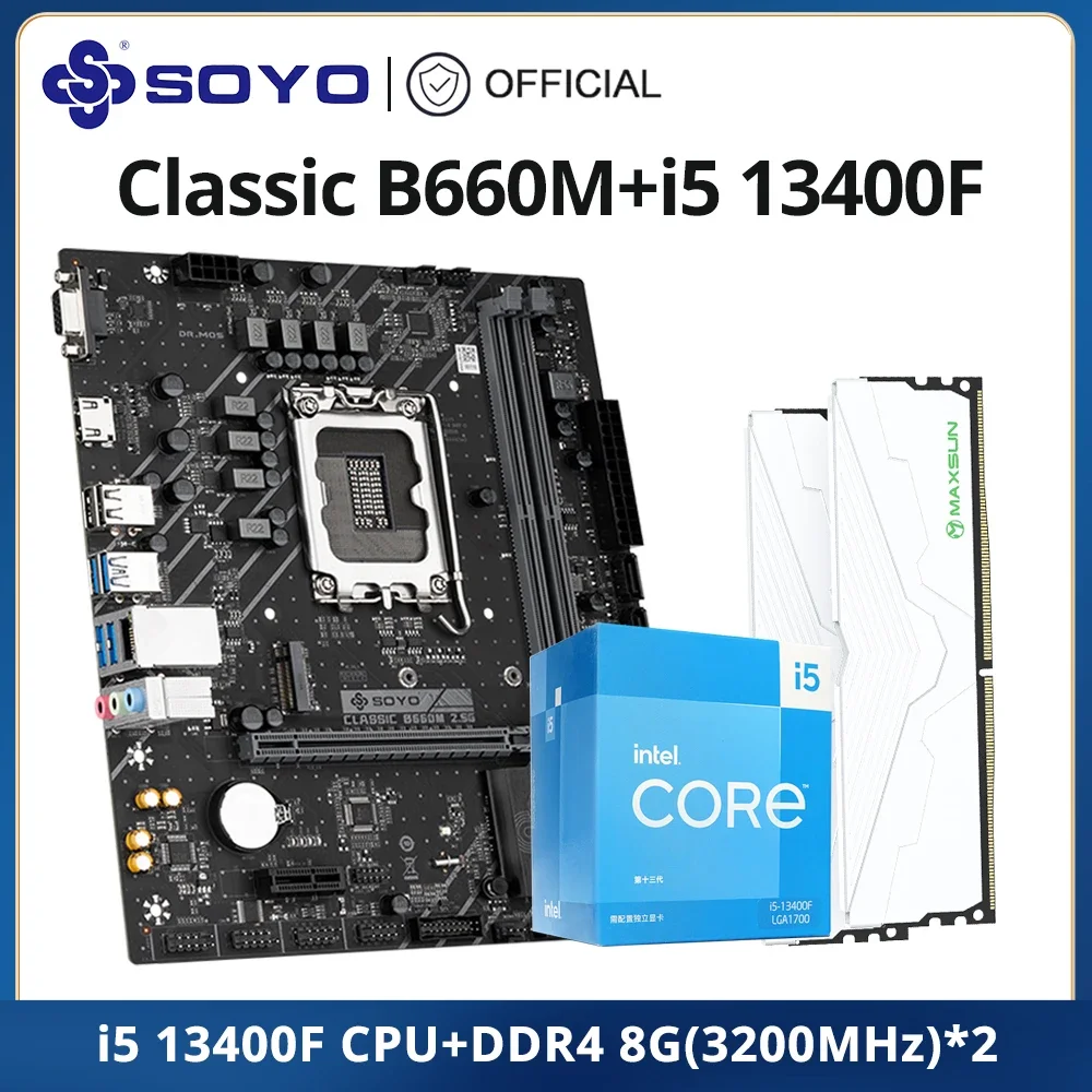 

SOYO Classic B660M Motherboard with i5 13400F Set & Dual-channel DDR4 8GBx2 3200MHz RAM PCIE4.0*16 M.2 Gaming Motherboard Combo