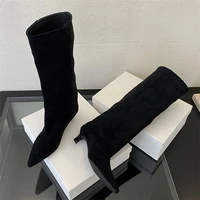 Eilyken Winter Street Style Pointed Toe Knee-High Boots Women Low Heels Shoes Female Long Booties Zapatos De Mujer - Image 3