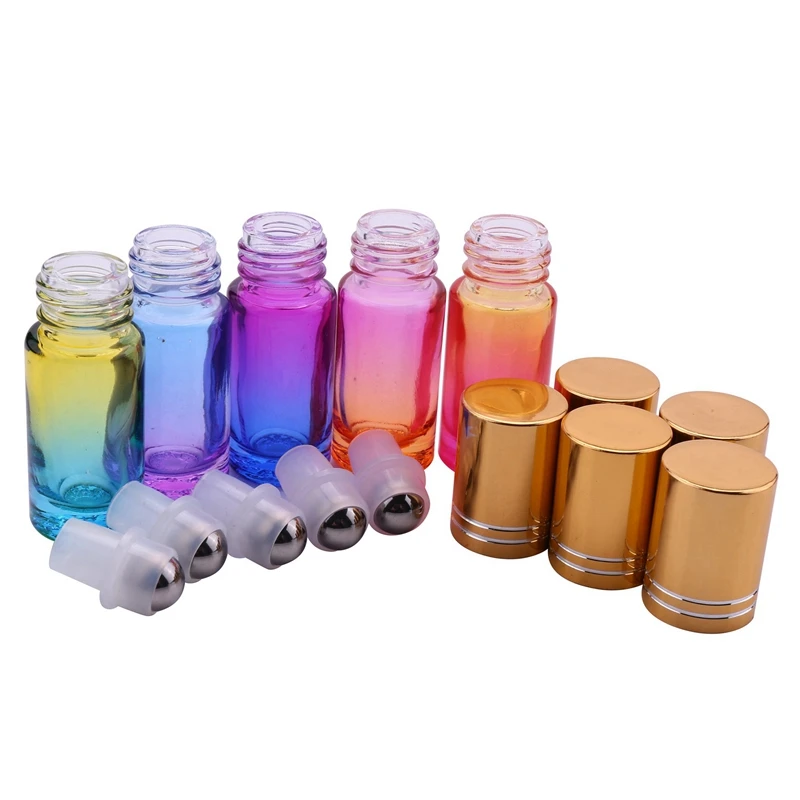 

Top Sale 15Pcs 5Ml Thick Glass Roll On Essential Oil Empty Parfum Bottles Roller Ball 5 Colors Bottle With Gold Cover