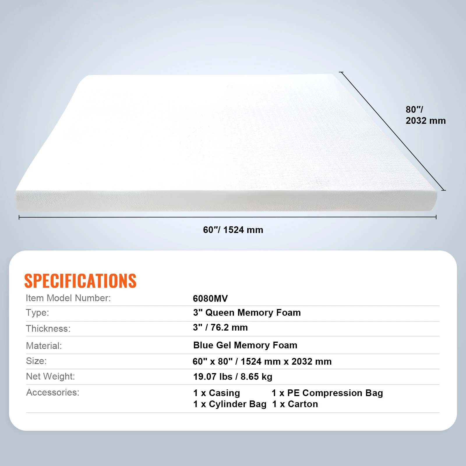 SucceBuy Topper per materasso Queen Size 2" / 3" Spessore Morbido Materasso in memory foam, Infusione di gel rinfrescante Comodo supporto per letto