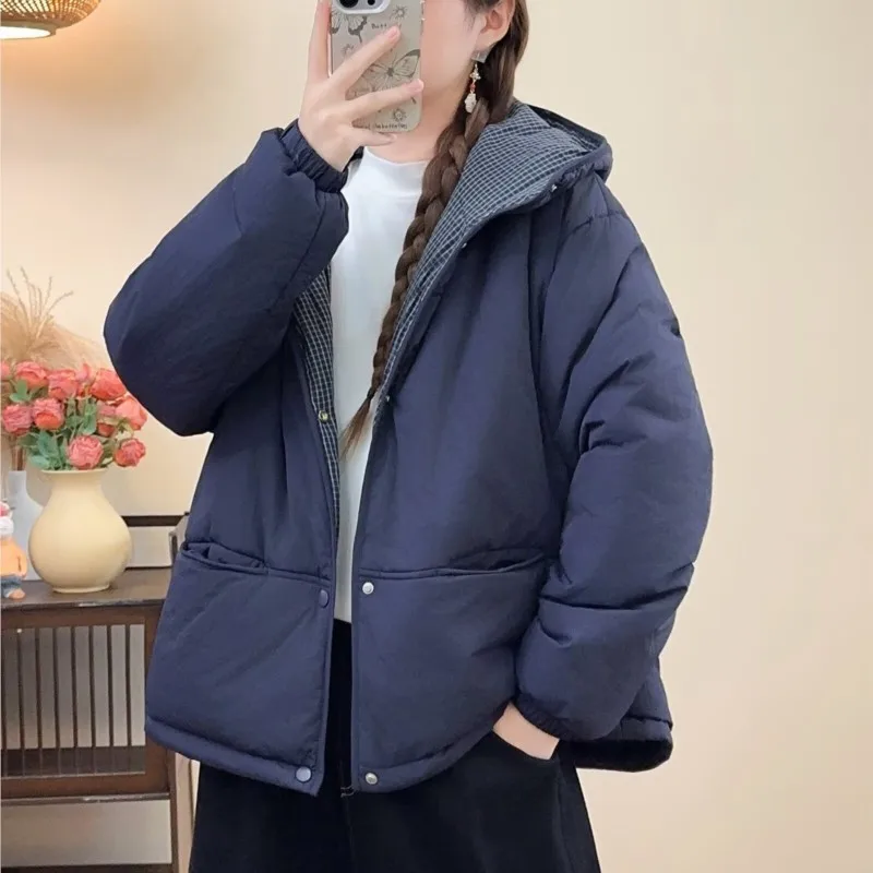 XXXXL Fashion Plus Size Women's Parkas Winter 2025 New Simple Hooded Patchwork Padded Jacket Warm Coat 1396