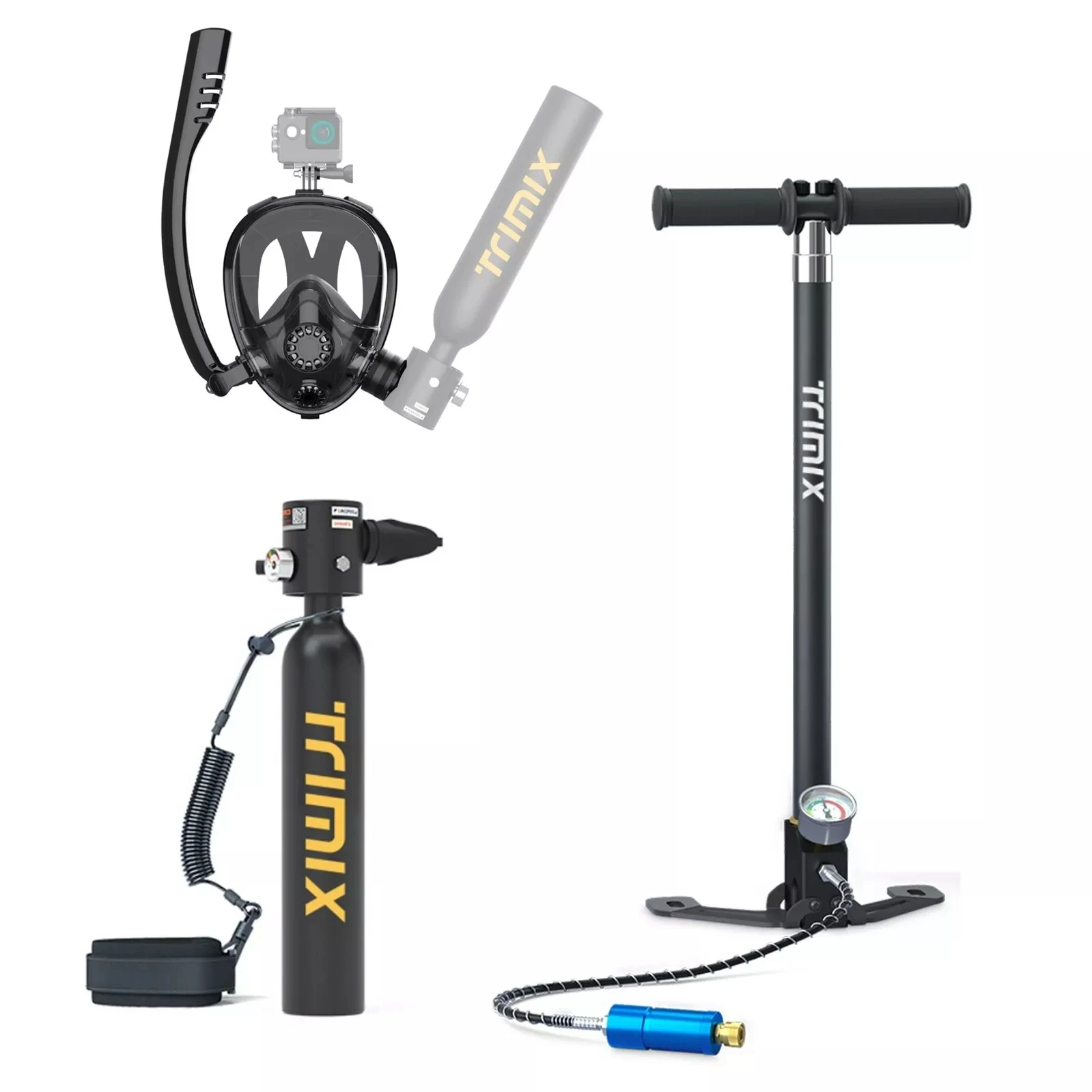 TRIMIX Mini Scuba Lung Tank 0.5L with Snorkeling Mask and 4 Level Hand Pump, Up to 10 Minutes Breathe