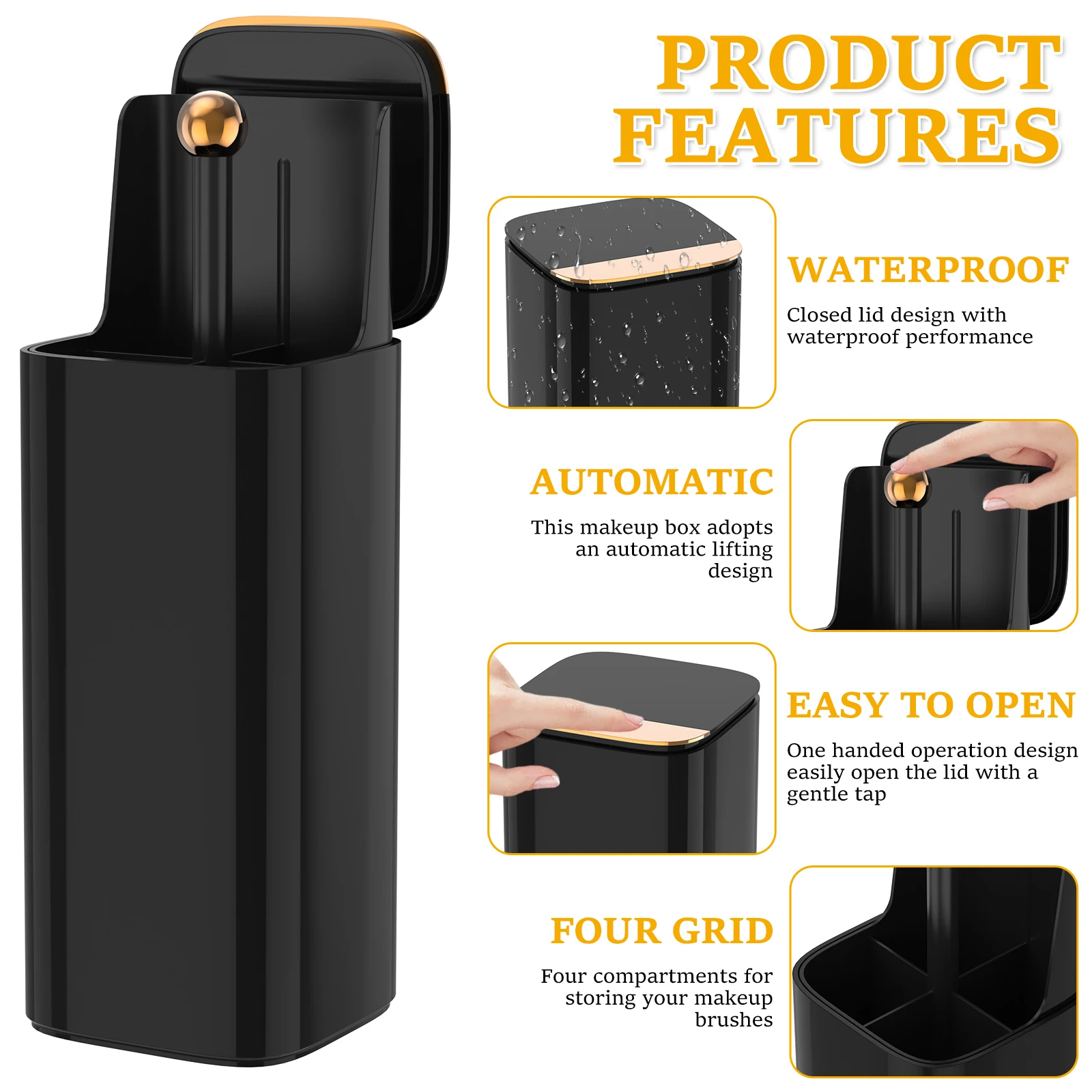 Automatic Lifting Makeup Brush Holder 4 Slots Plastic Dust Proof Cosmetic Brush Organizer with Lid for Vanity Desktop Bathroom 3