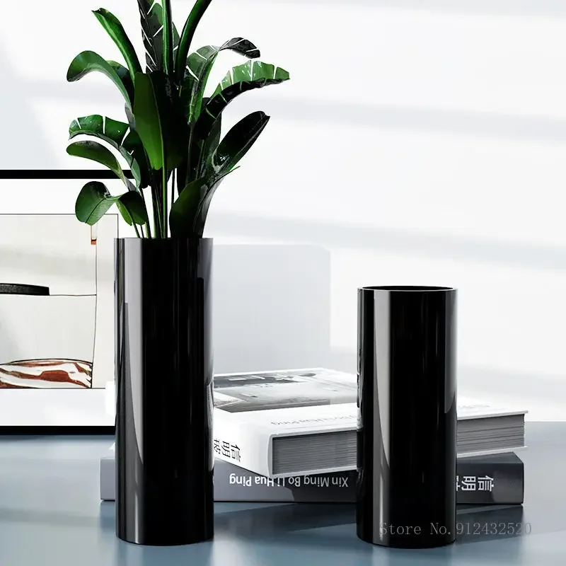 Minimalist style Glass Black/White Flower Arrangement Utensils Home Living Room Art Decoration Straight Tube Hydroponic Vase 1Pc 2
