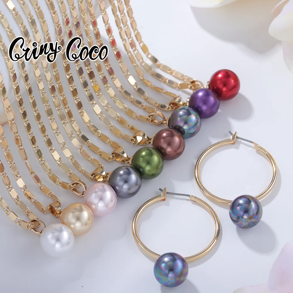 Jewelry Set Hawaiian Polynesian Pearl Jewelry Sets Colorful Bead Gold Plated Accessories Necklace Hoop Earrings for Women