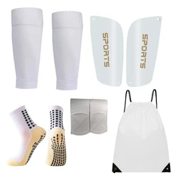 Outdoor Sports Kit: 5 - Piece Set with Football Socks, Shin Guards, Ankle Support, and Storage Bag (White)