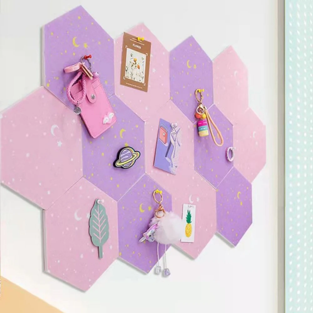 1 Pcs Felt Board Tile Hexagonal Notice Cork Self Adhesive Pin Board Notice Message Room Wall Decor Sticky Notes Photo Display cork board strips