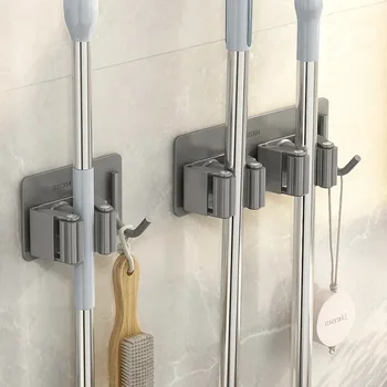 Ganci multiuso adesivo appeso a parete Mop Rack scopa gancio cucina bagno organizzazione casa Organizer accessori 1