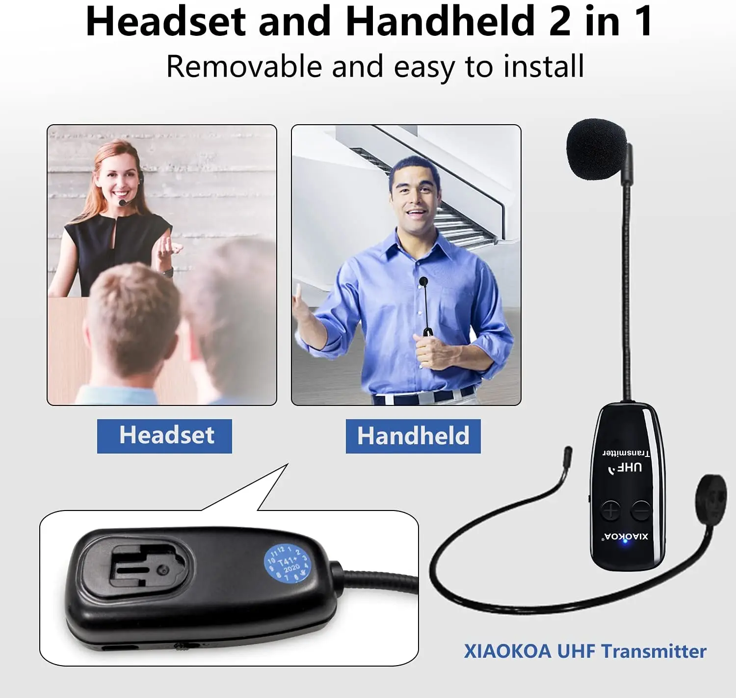 Wireless Microphone  Headset, UHF Wireless Mic Rechargeable Headset and Handheld 2 in 1, 50M  for Voice Amplifier LOCOCO