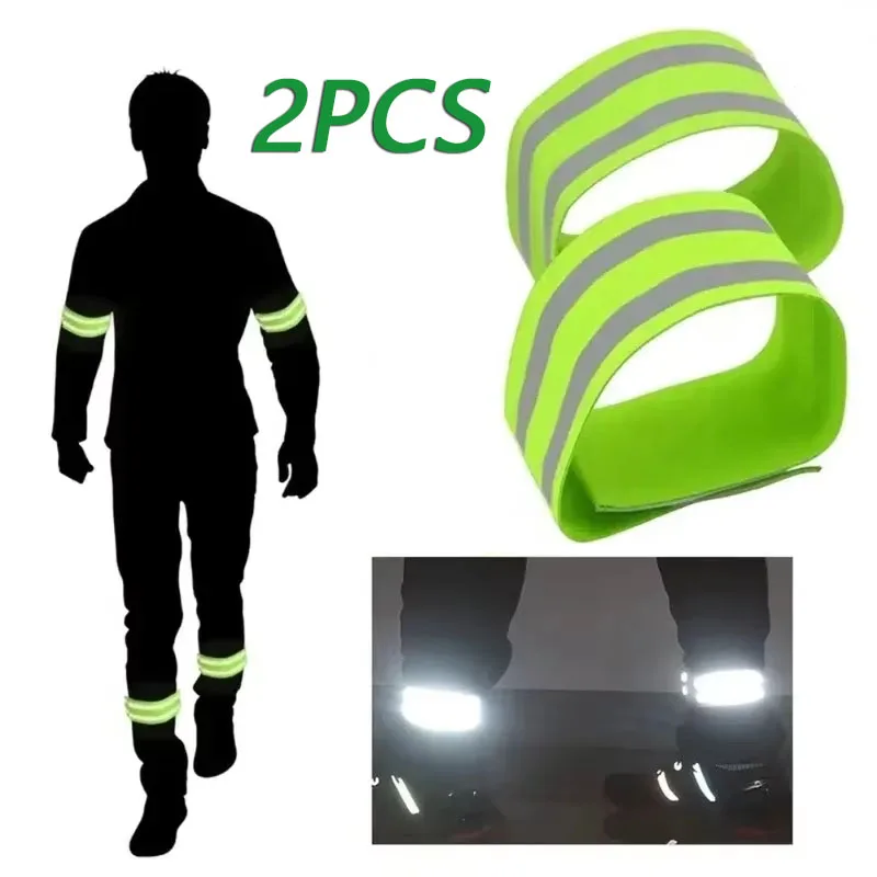 2PCS 야간 스포츠 반사 팔 밴드 러닝 손목 밴드 발 밴드 LED 반사경 암밴드 야외 걷기 사이클링 안전 라이트 테이프