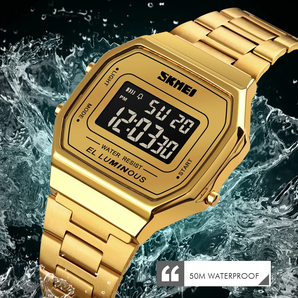 SKMEI 1647 Men reloj hombre Retro LED Digital Male Watches Casual Simple Mens Wristwatches Stainless Steel Band Waterproof Watch 2