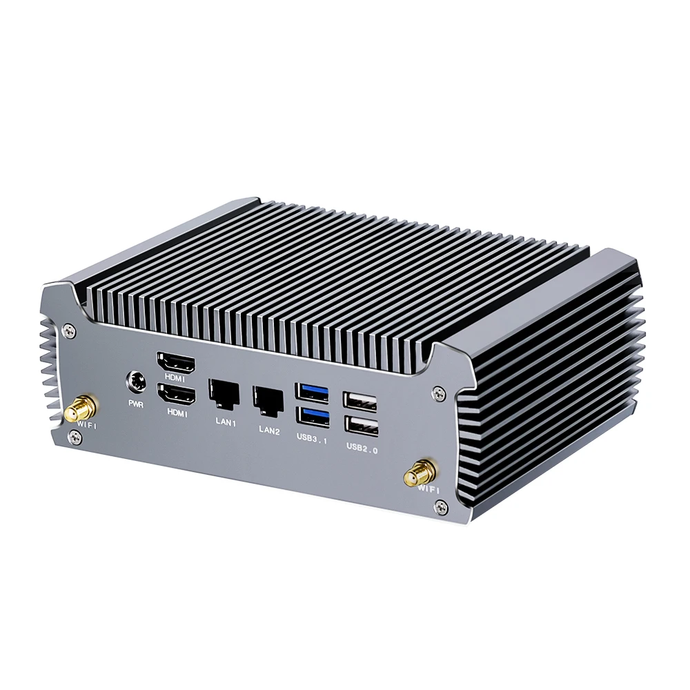 Fanless AMD Mini PC Ryzen 7 7730U 8 Core 16 Threads Gaming Computer Windows 11 2 LANs Firewall Soft Router 2*HDMI2.0 NVMe WiFi6 4