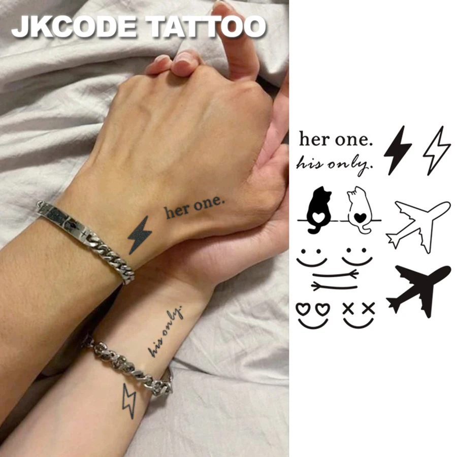 Minimal Tattoo Herbal Finger Couple Confession Tattoo Sticker Ins Style  Cute Design - Ins Smile Hug - Lightning Plane Kitten \, image size:900x900