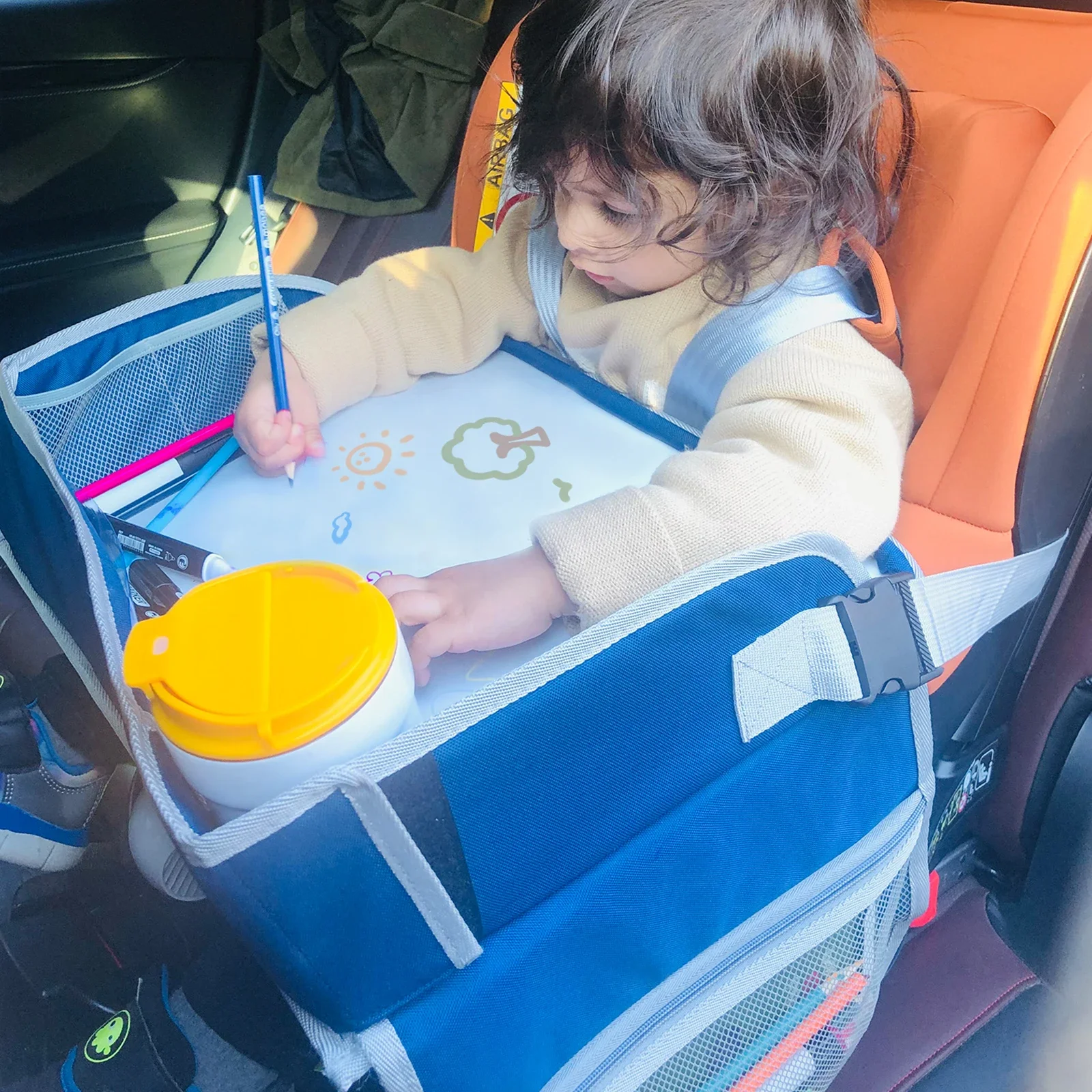Portable travel car drawing board wipeable children's drawing board car whiteboard tray cart toy storage