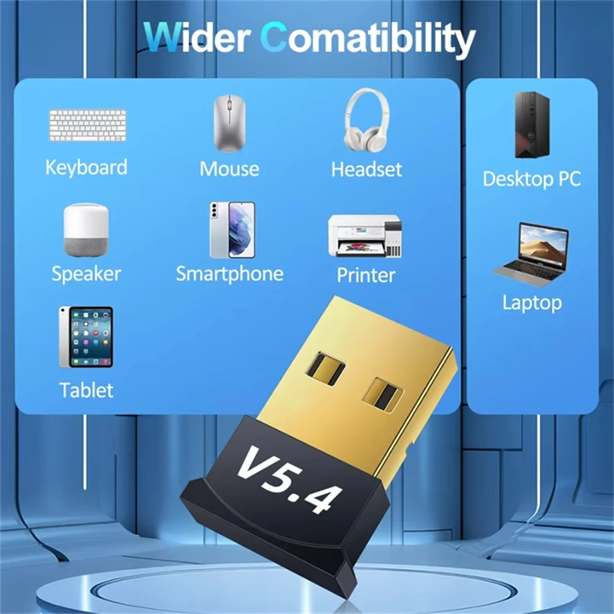 USB 블루투스 5.4 어댑터 오디오 동글 어댑터 미니 USB 무선 수신기/송신기 PC/노트북용 드라이버 무료(윈도우10/11용)