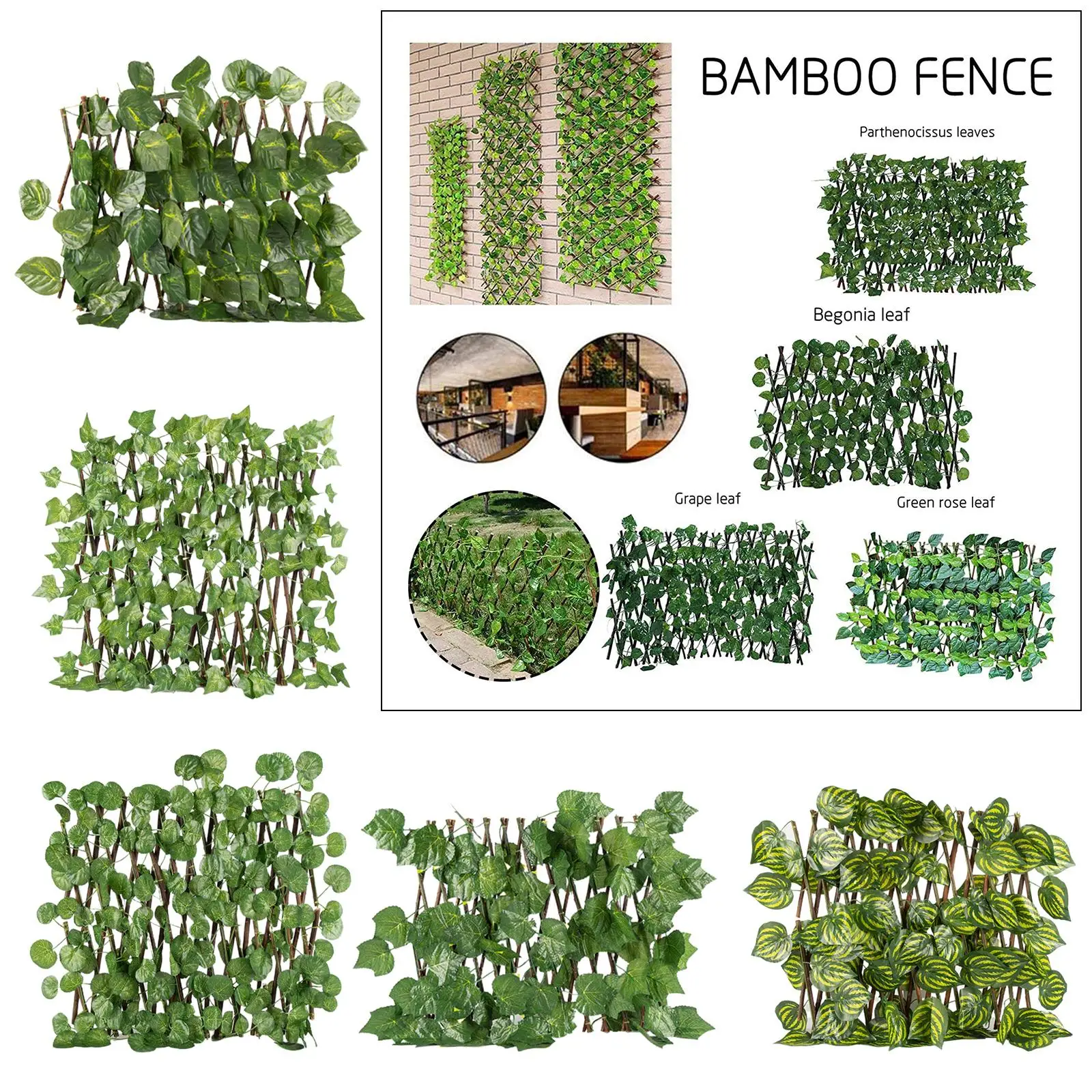 Outdoor Garden Expandable Trellis Artificial Leaves Fence Privacy Screening Panel