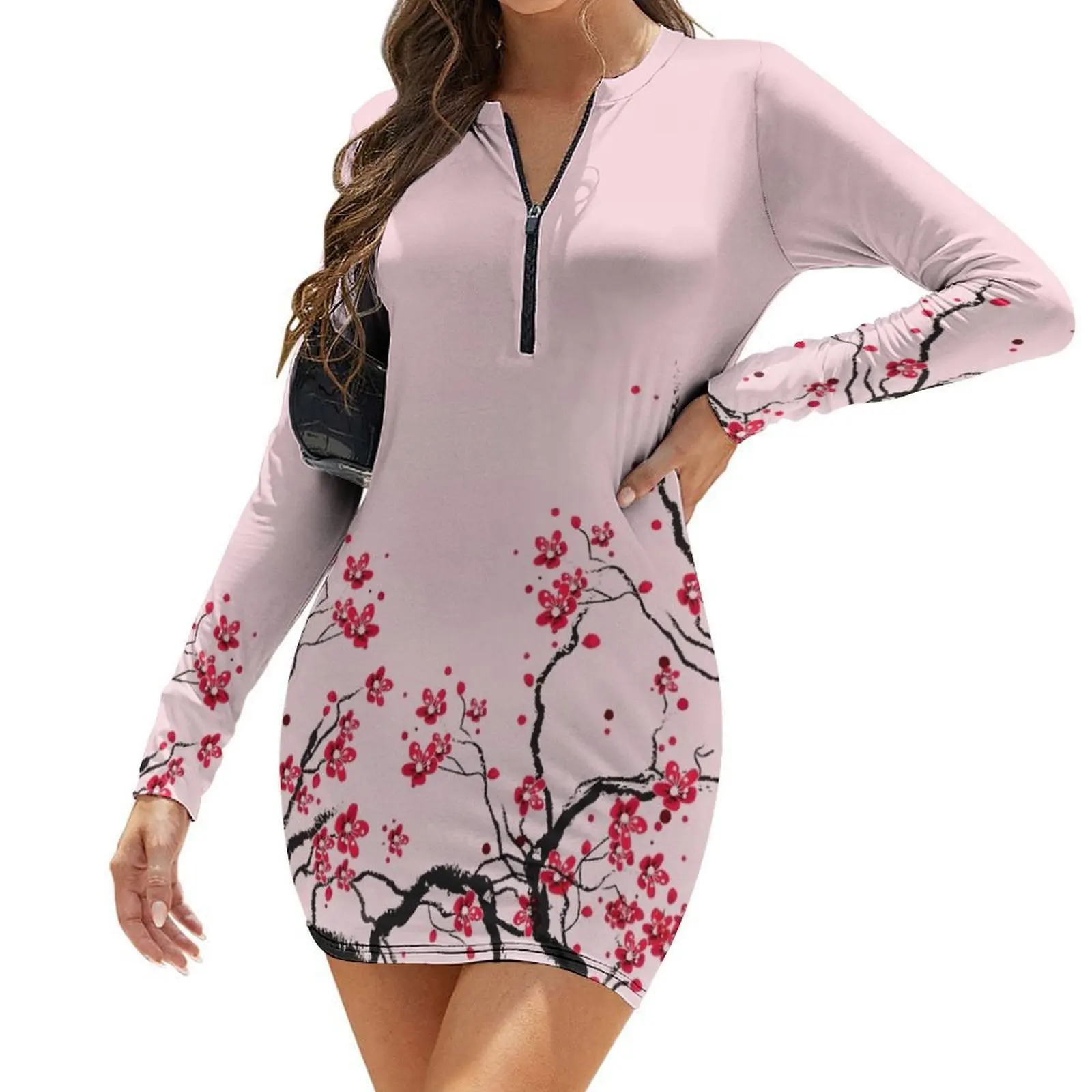 

Cherry Blossom Long-Sleeve Bodycon Dress cute dress prom dress 2024