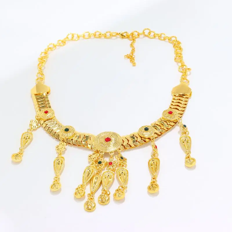 Gold Plated Flower Design Partywares Traditional Ethnic Designed Women's Necklace Set With Pair Of Earrings Jewelry set