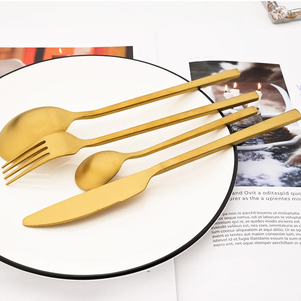 Matte Black Gold 8/16/24Pcs Fork Spoon Knife Stainless Steel