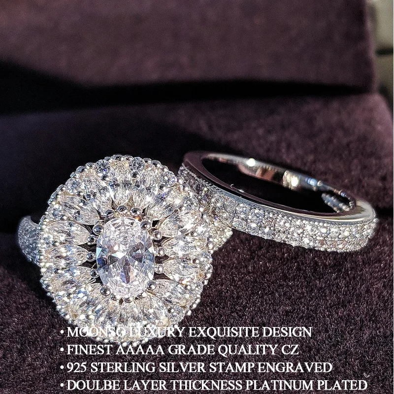 Gearhead Wedding Rings 2022 New Luxury Halo Silver Color Bride