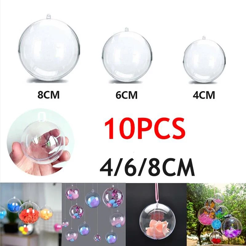 Clear Acrylic Transparent Ball Plastic Fillable Bauble 10Pcs DIY Ornament Wedding Party Decorations For Home Kids Gift Candy Box