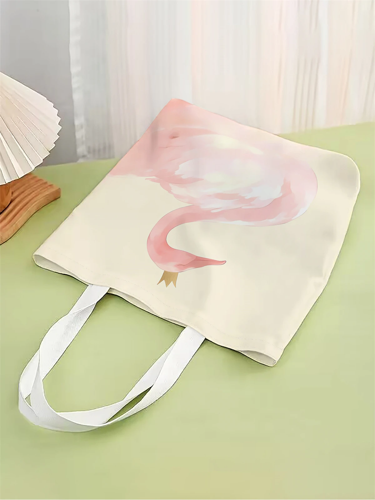 1pc,pink swan handbag, reusable fashionable handbag, multifunctional handbag, printed canvas shopping bag