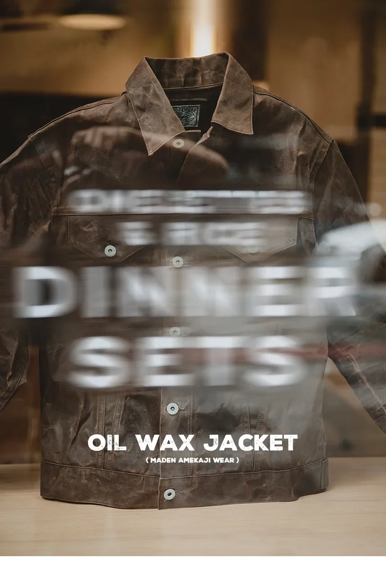 Retro Male Oil Waxed Jacket - Khaki Canvas Military Style Coat