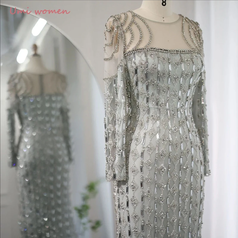 فساتين سهرة مخصصة بحورية البحر رمادية اللون مطرزة...