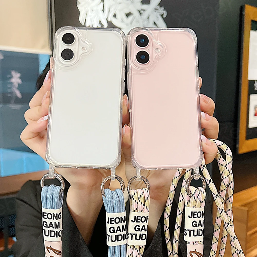 Étui de téléphone transparent avec lanière et collier en bandoulière pour iPhone 15 16 14 Pro Max 14 13 12 11, housse de protection antichoc à coussin d'air_voghion.com