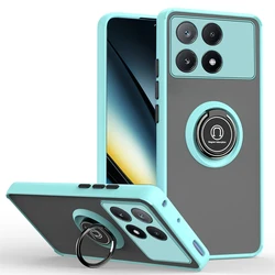Matte Magnetic Ring Holder Shockproof Armor Phone Case - Universal Fit for Poco X7 Pro 5G (Sky Blue)