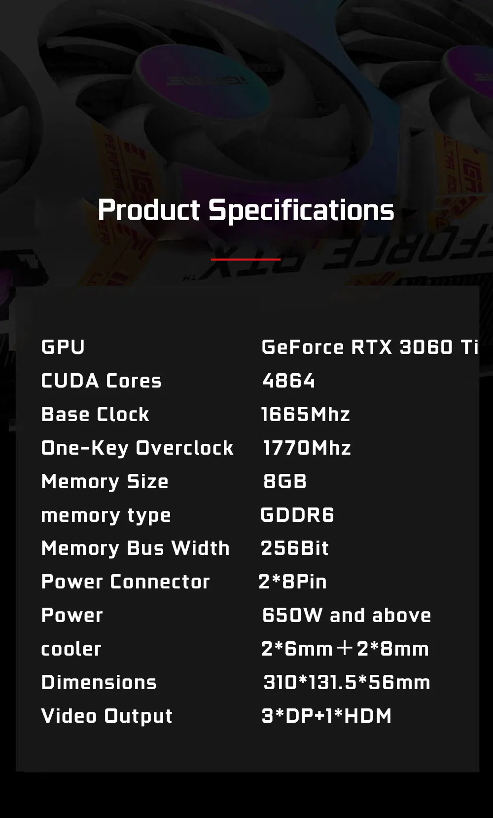 S277e213f0abd44b4b4cf31149248bf10I Colorful iGame GeForce RTX 3060 Ti Ultra W OC 8GB GDDR6X Graphics Card 8G 256Bit Gaming High Frequency Video Cards GPU