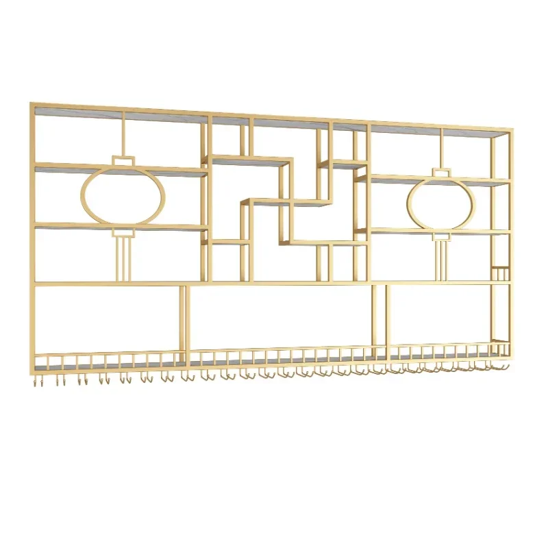 Luxury Storage Bar Cabinet Wall Mounted Illuminated Ironwork Commercial Wine Rack Creative Mueble Bar Gold Furniture