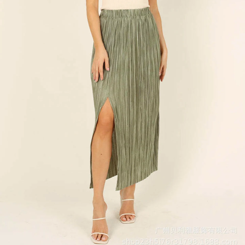

Women Pleated Skirt Vintage Chic Slim Elastic High Waist Elegant A-Line Skirt Party Office Casual Summer Skirts