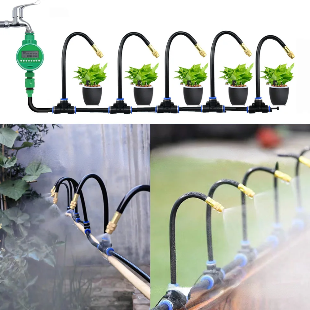 Plants Irrigation Kits Drip Irrigation 20/15/10/5M Greenhouse Drip Automatic Irrigation Kit System 360&deg; Brass Tubing Hose Patio Misting Plant Watering Distribution