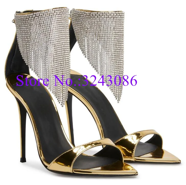 

New Summer Fringe Tassel Crystal Woman Sandals Sexy Design Peep Toe Thin Heel Pumps Shoes Lady Fashion Banquet High Heels