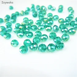 Isywaka Hot Light Green Faceted Crystal Glass Rondelle Spacer Beads for Jewelry Making, 125pcs (Blue Green AB)