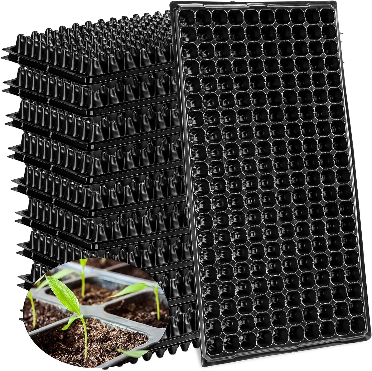 

5/10Pack 200Cell Seedling Trays Seed Starter Tray Plastic Gardening Germination Tray with Drain Holes Nursery Pots