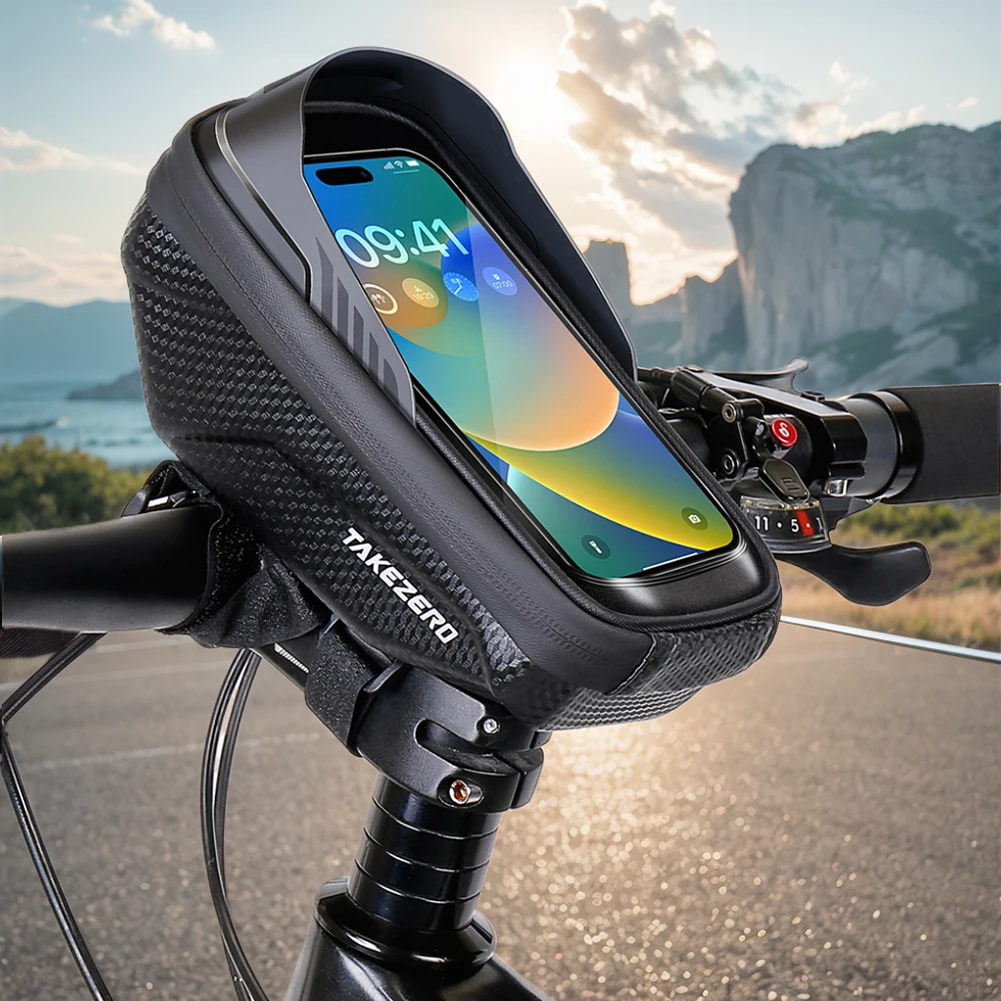 1L Bicycle Front Frame Bag Waterproof Bike Top Tube Bag Support Touch Screen Sun Visor Bike Frame Bag for Smart Phones 4.7-6.8in