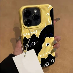 Cute Cartoon Cat Foldable Texture Phone Case - Shockproof Soft Silicone Cover for iPhone Air (Yellow - E2450)