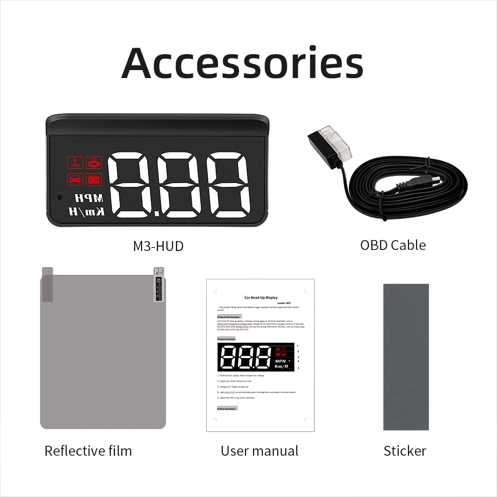 앞 유리 프로젝터 M3 HUD OBD2 속도계 헤드 업 디스플레이 운전 컴퓨터 속도 과속 경보 수온 전압