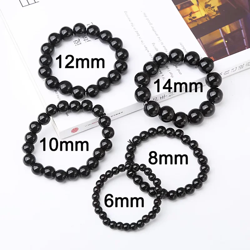 Onyx Bracelet With Stone for Men Natural Stone Shiny Black Obisidian Handmade Yoga Meditation Jewelry