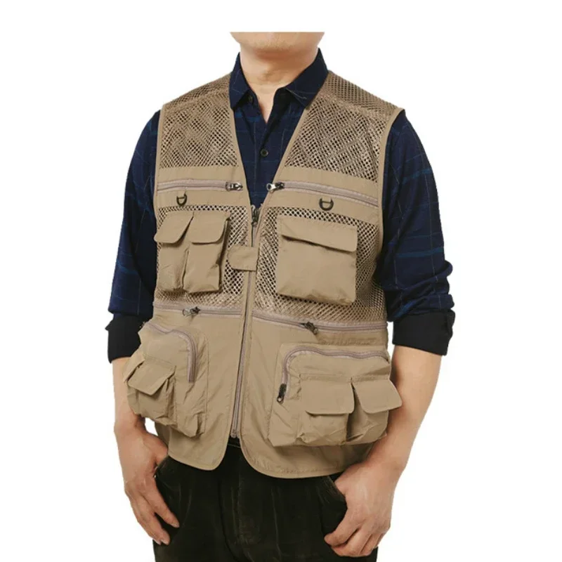 야외 낚시 조끼 빠른 건조 통기성 멀티 포켓 메쉬 자켓 사진 하이킹 조끼 육군 녹색 물고기 조끼