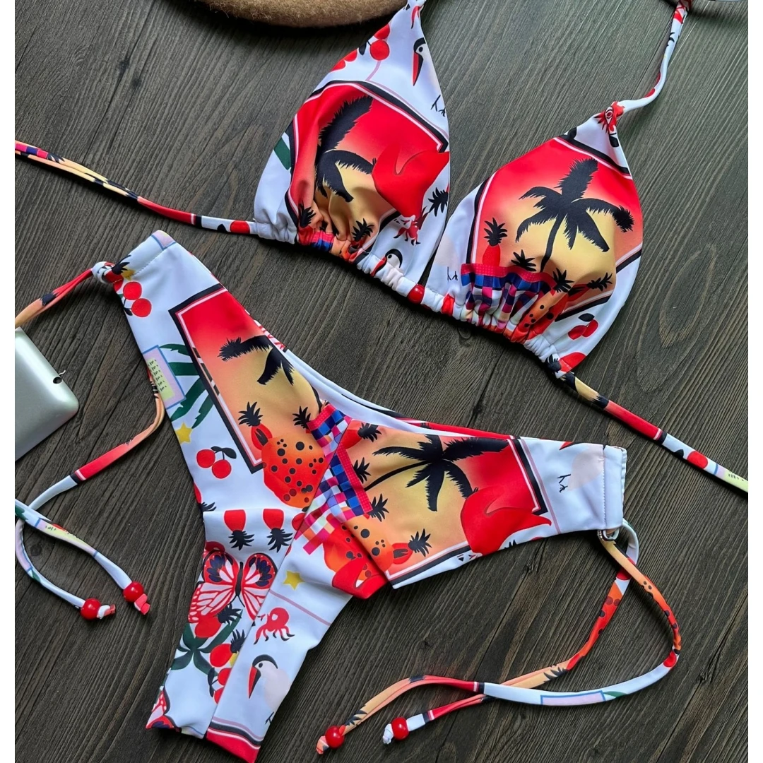 

Новый комплект бикини с цветочным принтом, сексуальный женский купальник на бретельках, купальный костюм из двух предметов, модная пляжная одежда