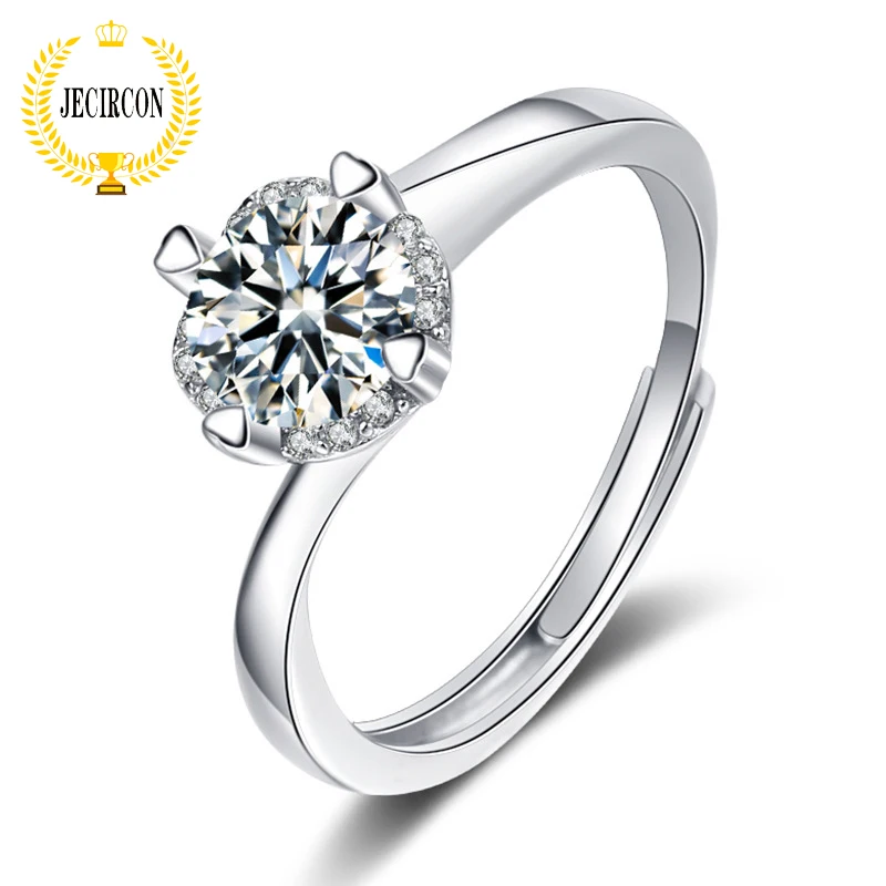 

JECIRCON 1 Carat Moissanite Ring for Women Twisted Arm 4-Prong Couple Wedding Band Gift Chinese Valentine's Day Diamond Jewelry