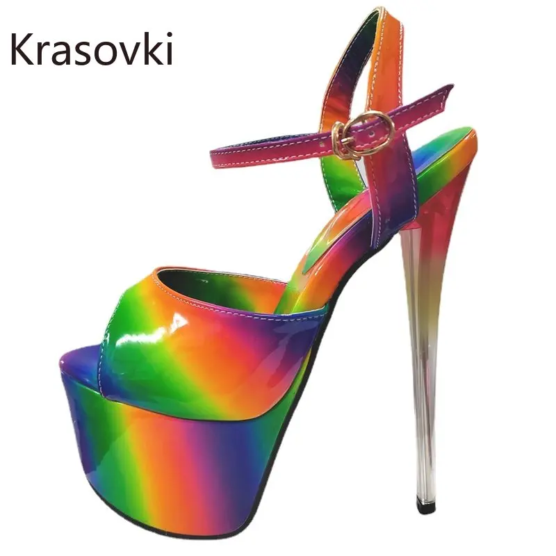 

Krasovki 19cm PU Synthetic Sexy Summer Platform Buckle Wedge Women Mixed Color Dancing Elegance Shoes Big Size Fashion Sandals